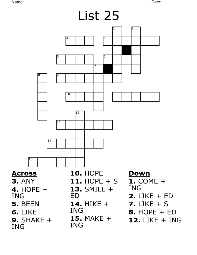 List 25 Crossword