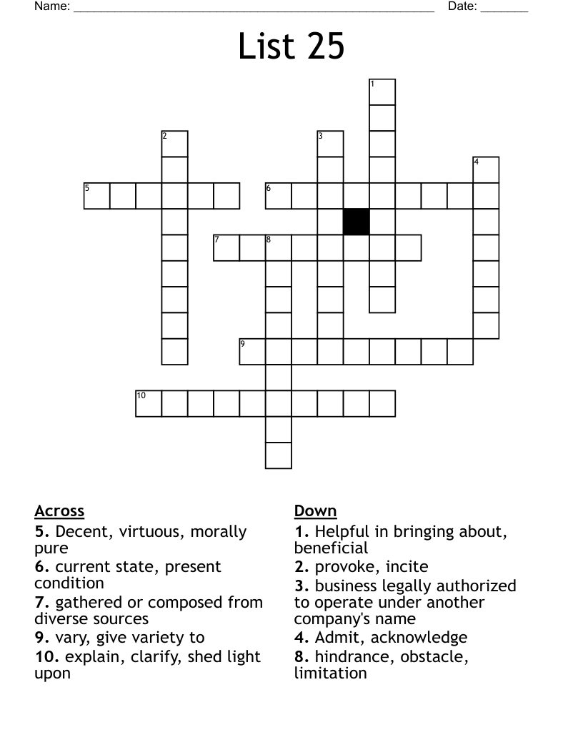 List 25  Crossword