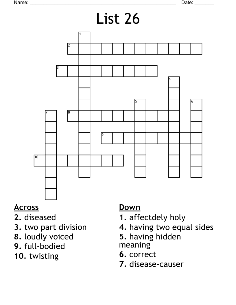 List 26 Crossword