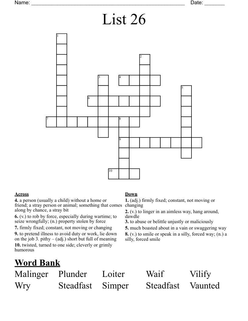 List 26 Crossword