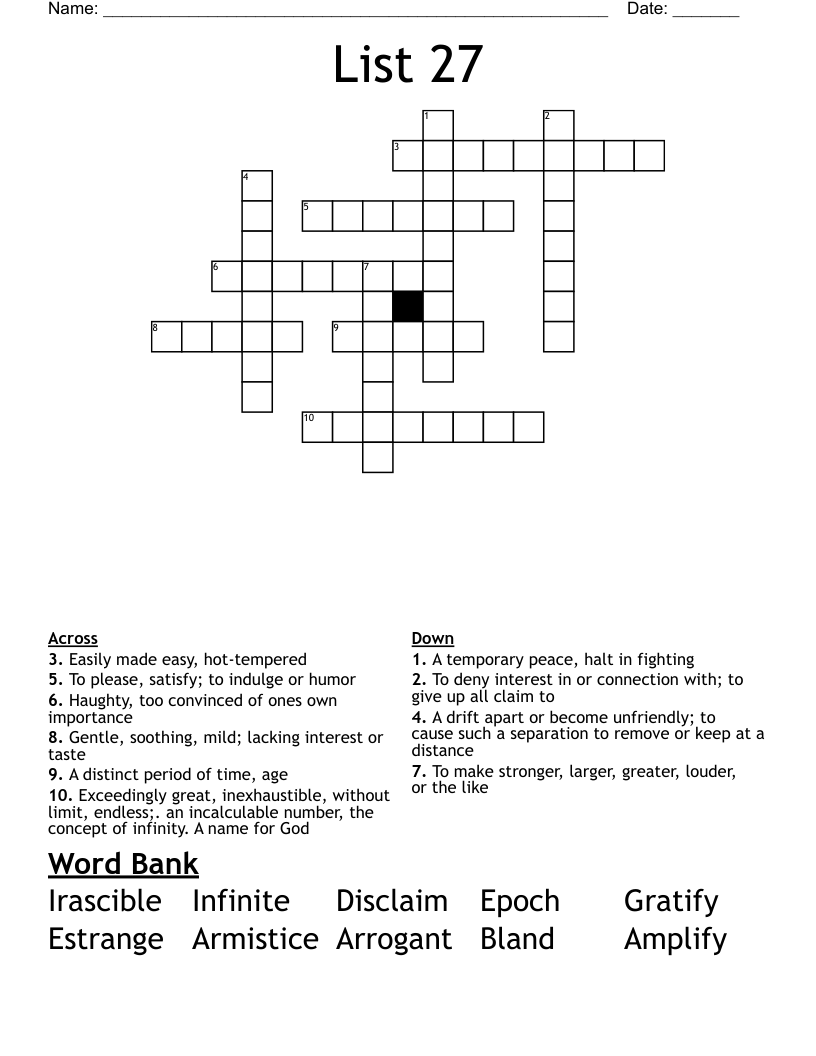 List 27 Crossword
