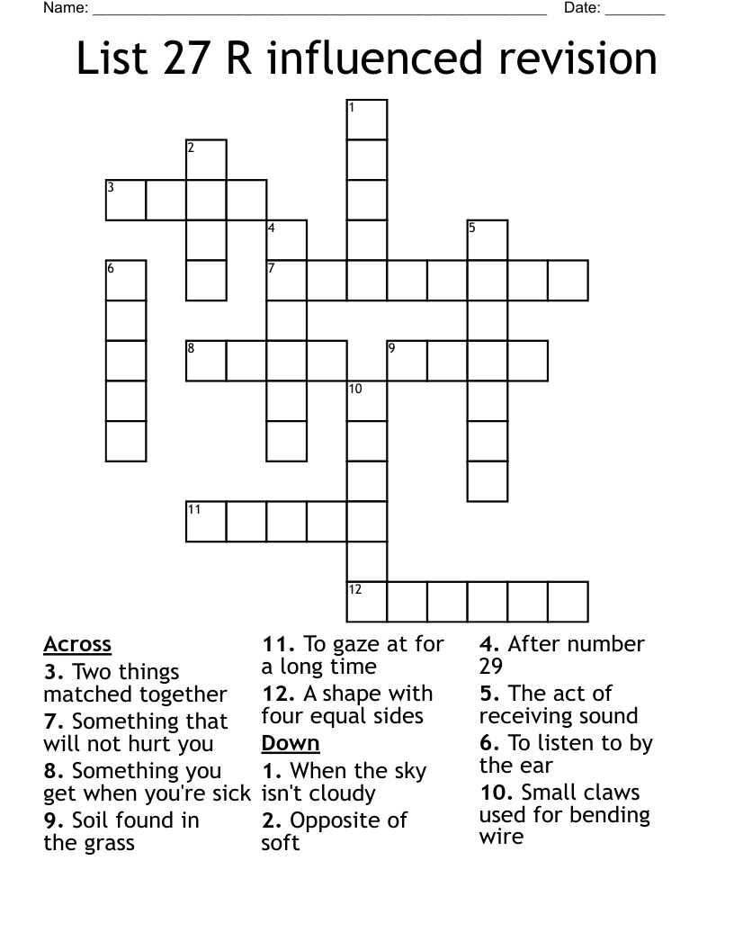 List 27 R influenced revision Crossword