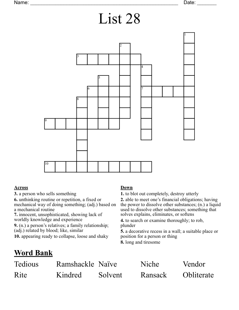 List 28 Crossword