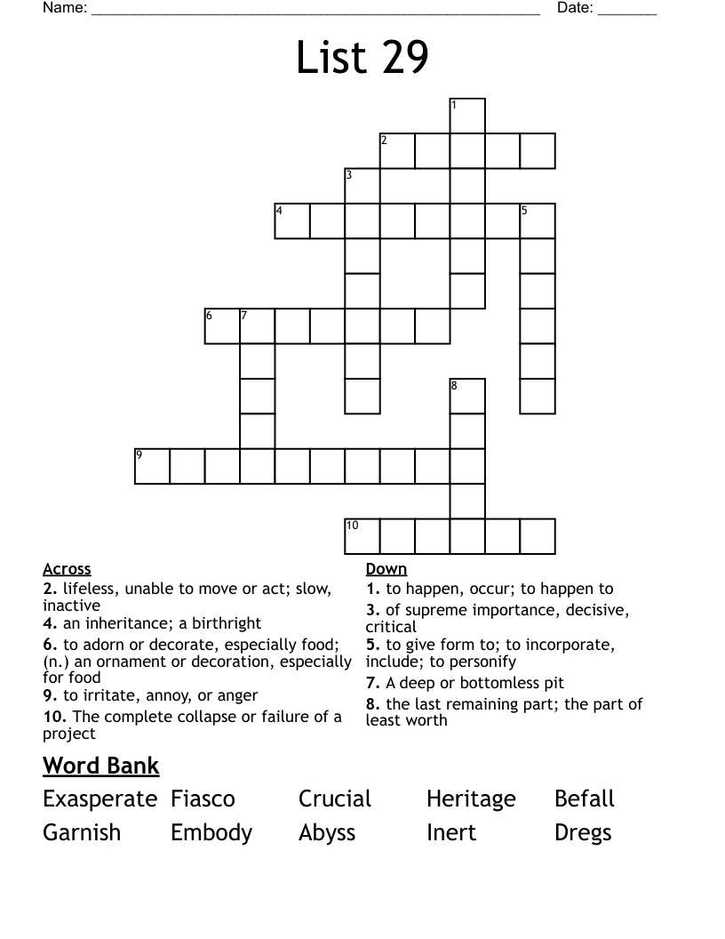 List 29 Crossword