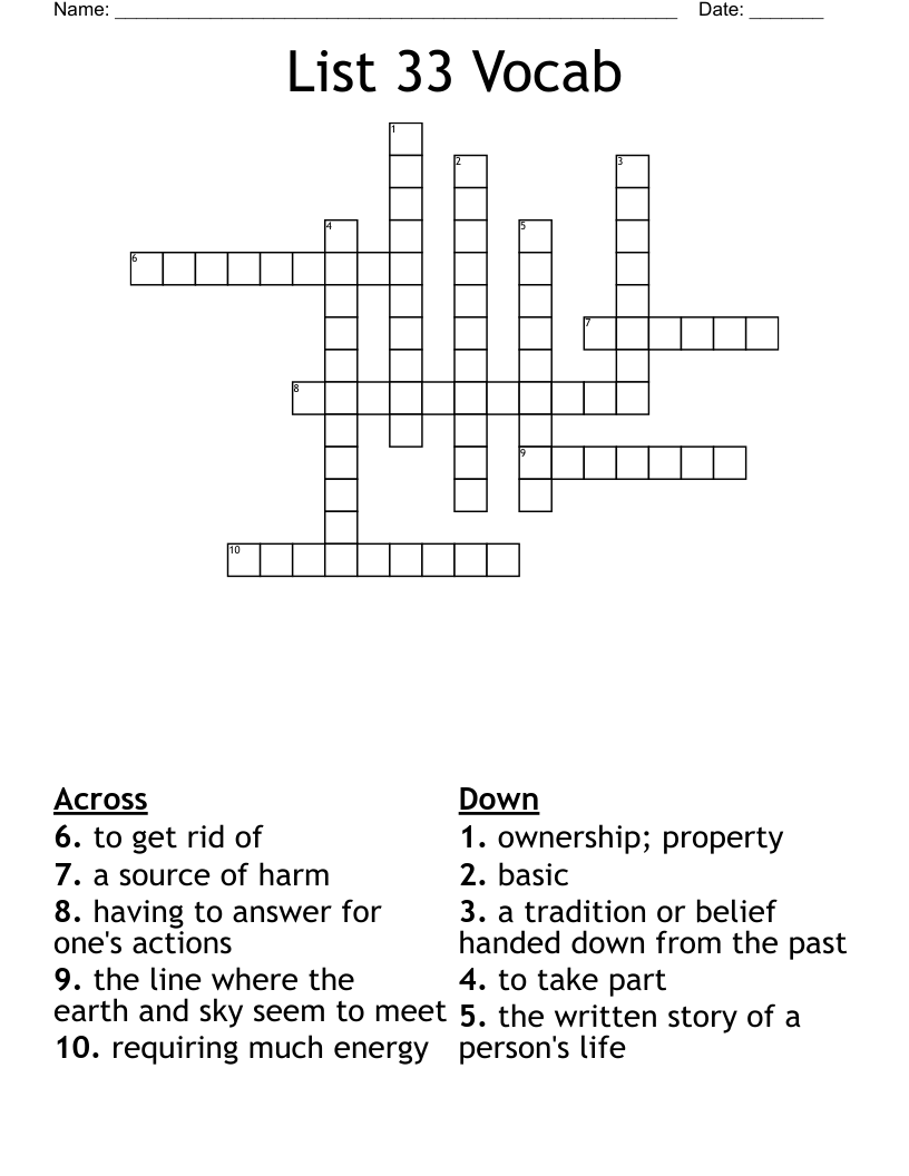 List 33 Vocab Crossword