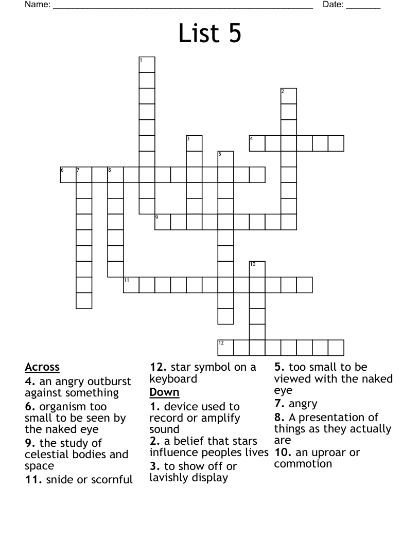 List 5 Crossword