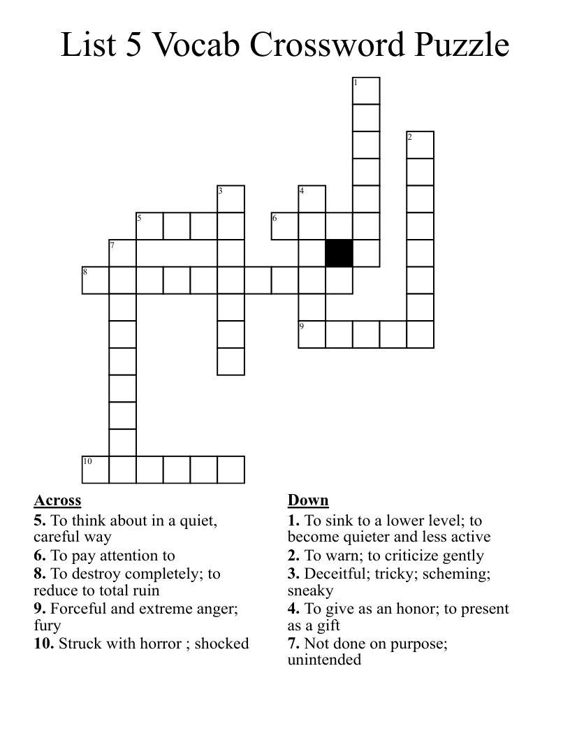List 5 Vocab Crossword Puzzle