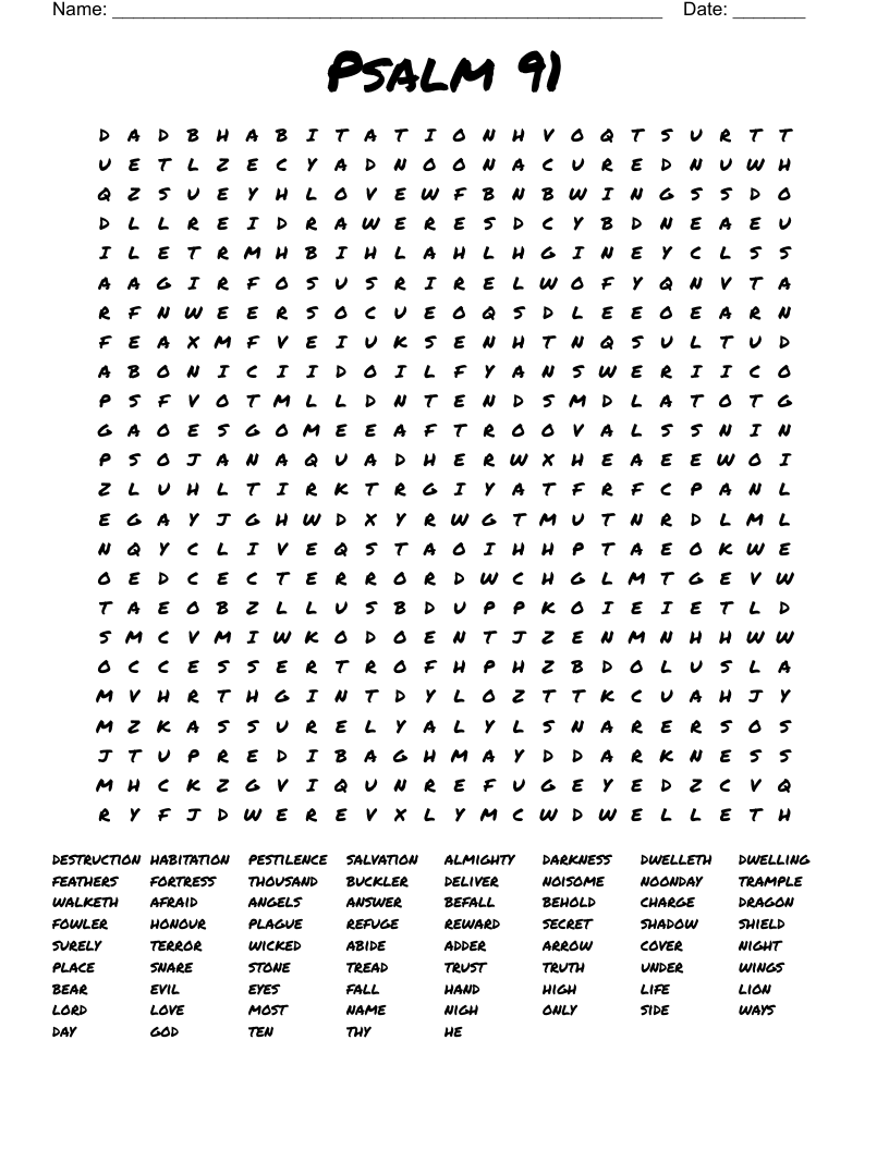 Psalm 91 Word Search