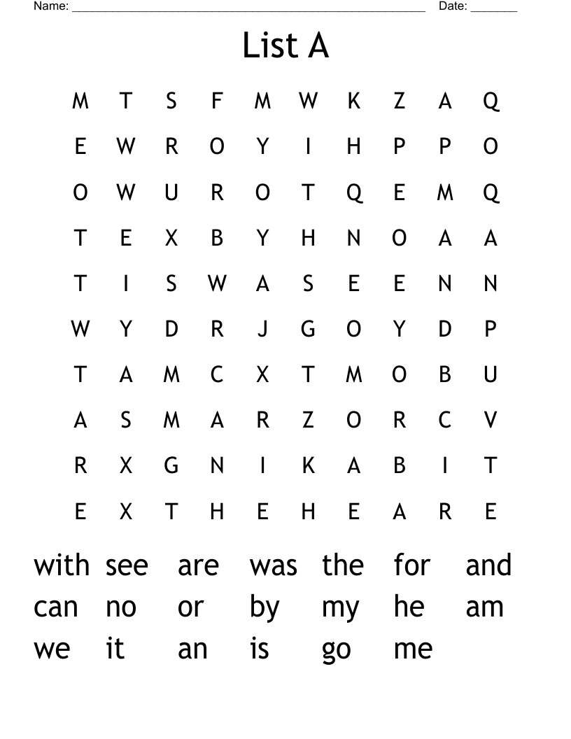 List A Word Search