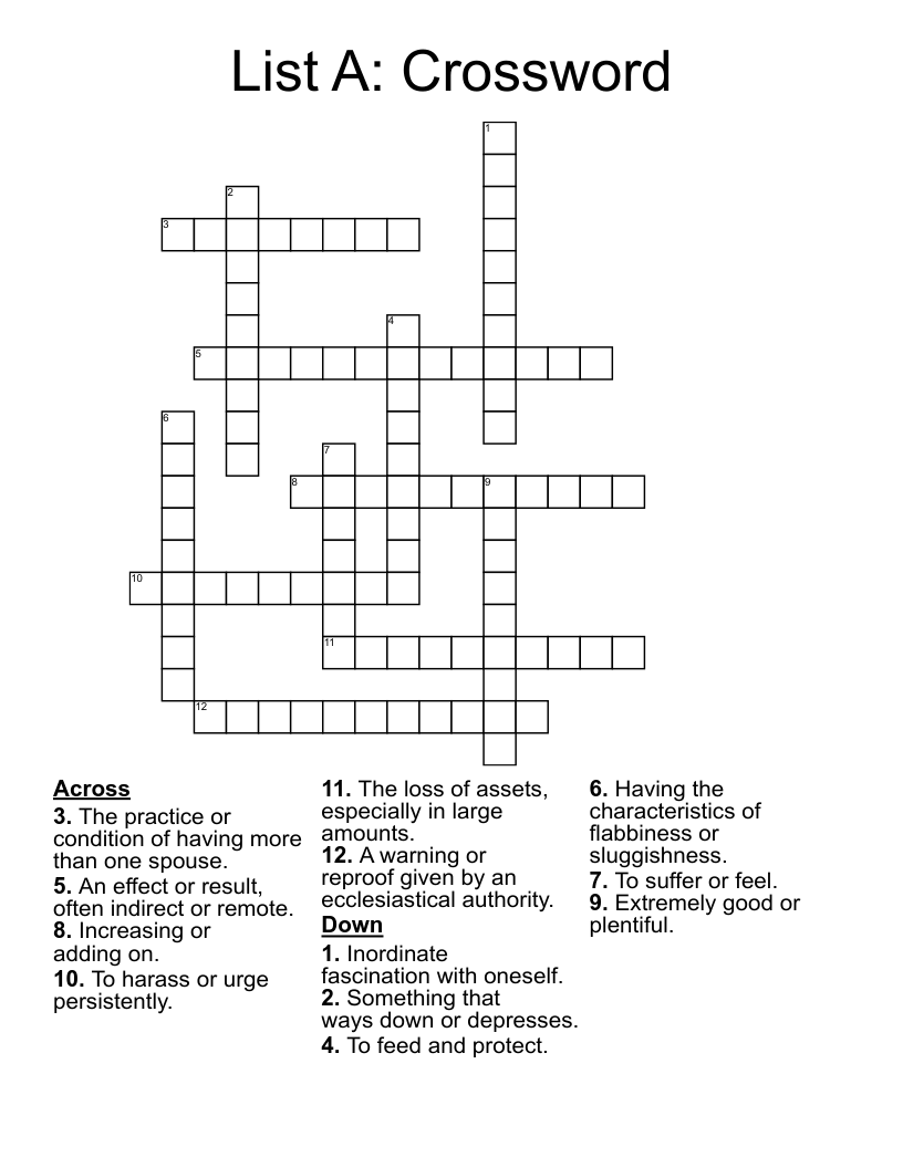 List A: Crossword