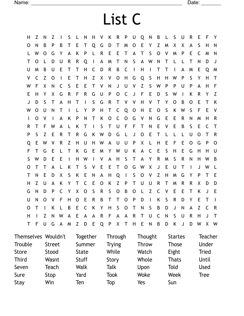 List C Word Search