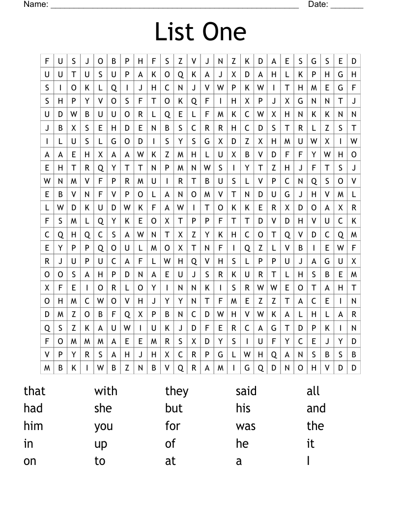 List One  Word Search