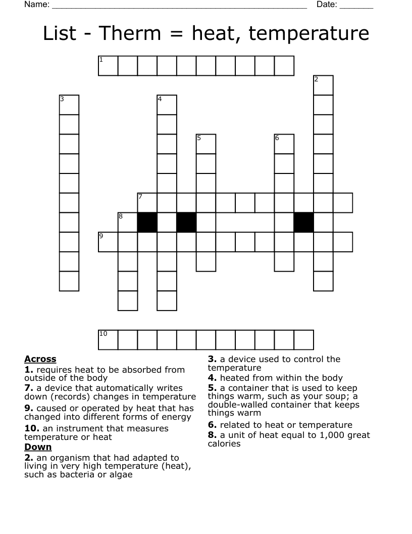 List - Therm = heat, temperature Crossword