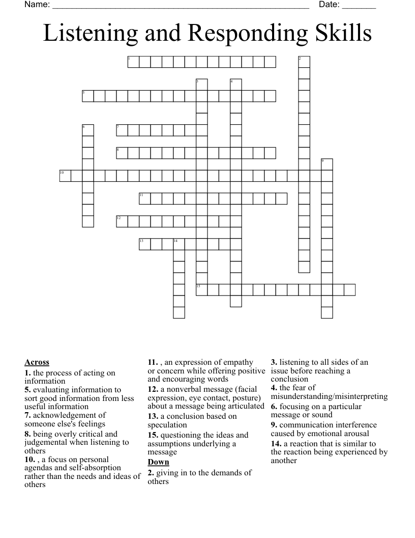 Listening and Responding Skills Crossword