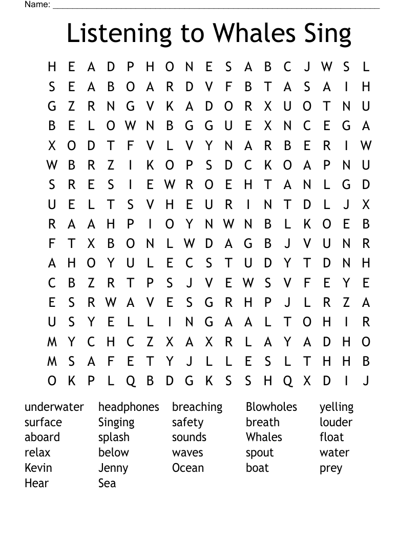 Listening to Whales Sing Word Search