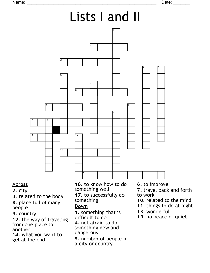 Lists I and II Crossword