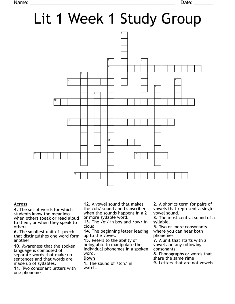 Lit 1 Week 1 Study Group Crossword