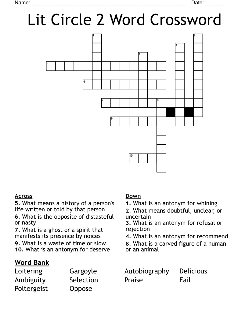 Lit Circle 2 Word Crossword