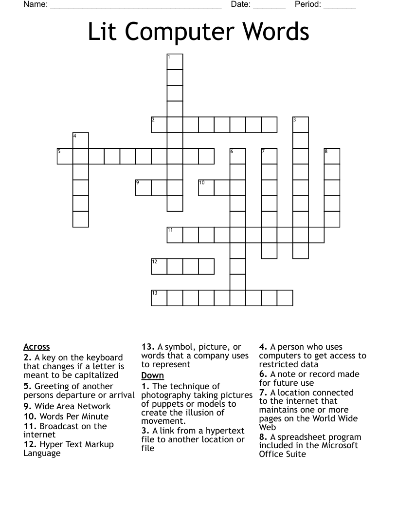 Lit Computer Words Crossword