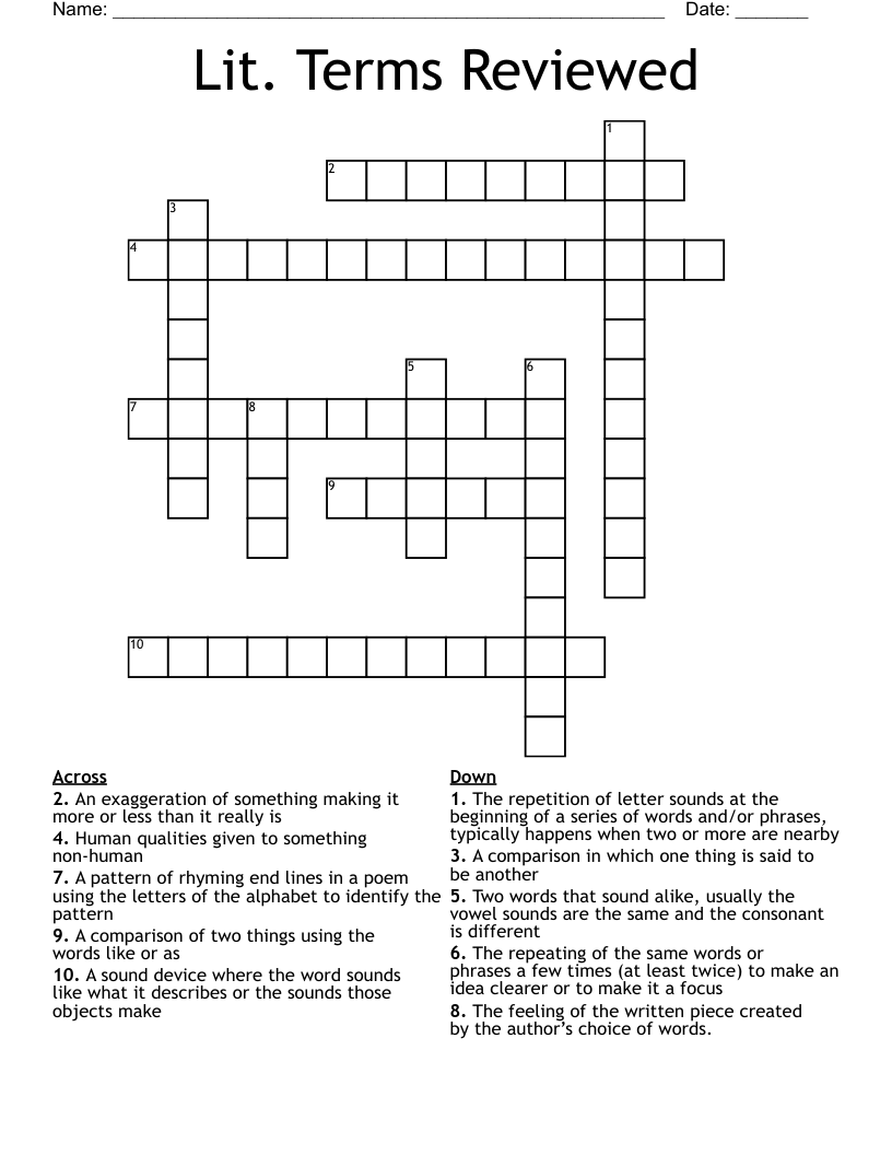 Lit. Terms Reviewed Crossword