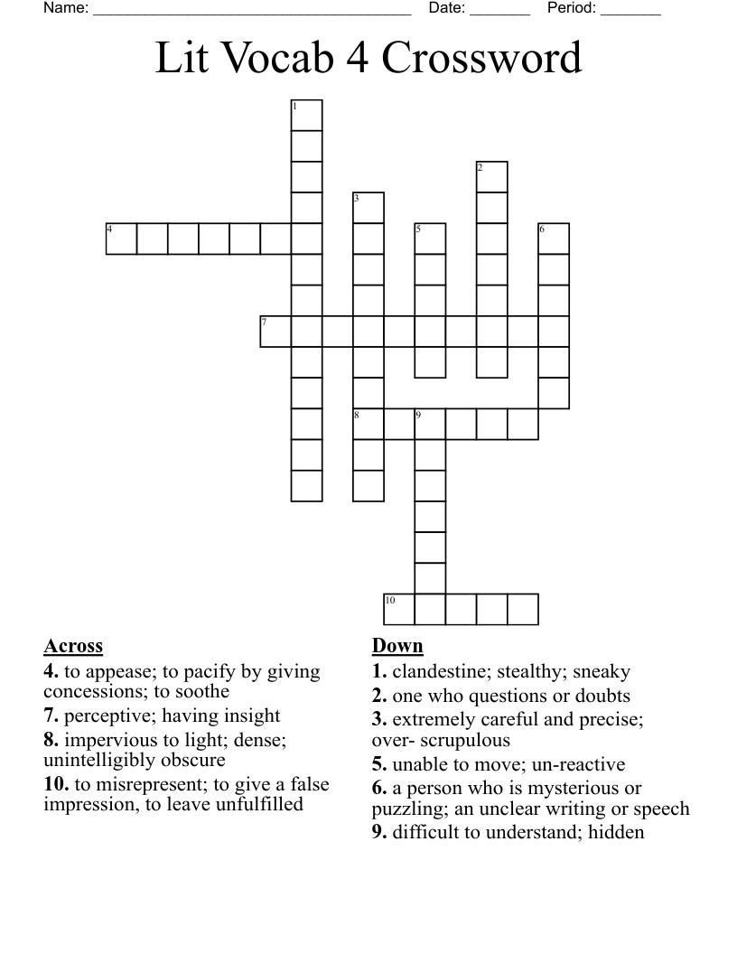 Lit Vocab 4 Crossword