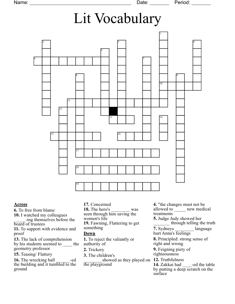 Lit Vocabulary Crossword