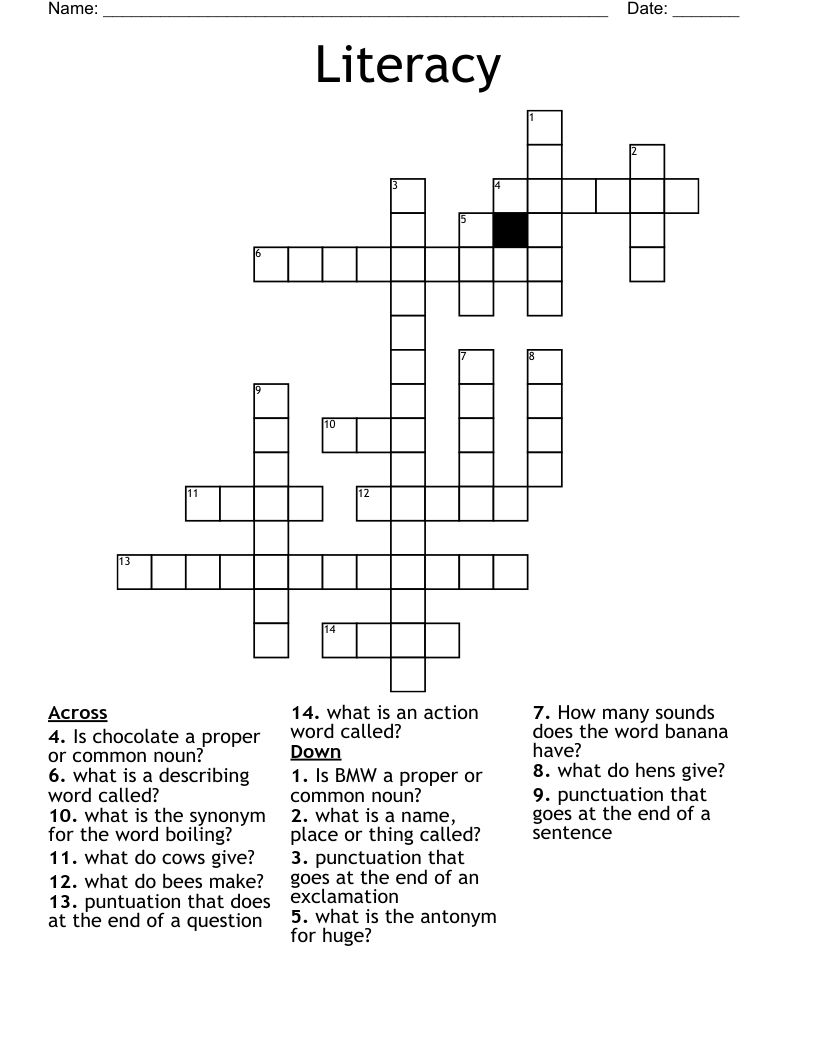 Literacy Crossword