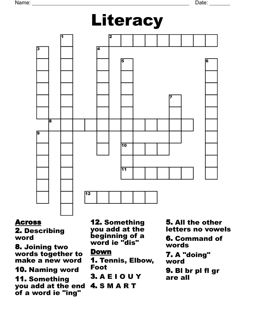 Literacy Crossword