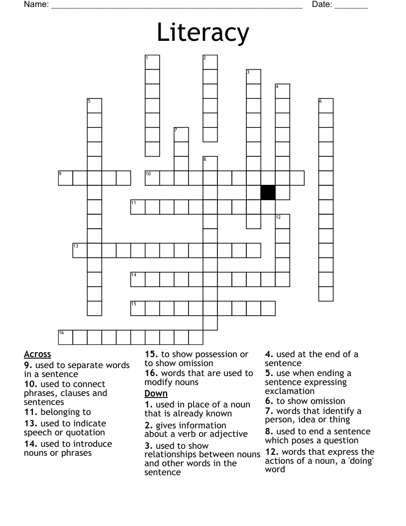 Literacy Crossword