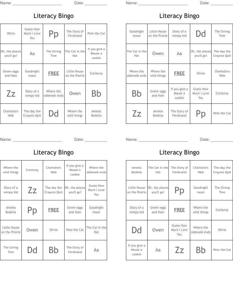 Literacy Bingo