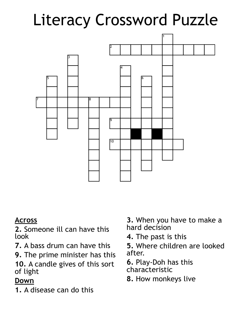 Literacy Crossword Puzzle