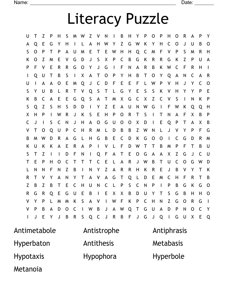Literacy Puzzle Word Search