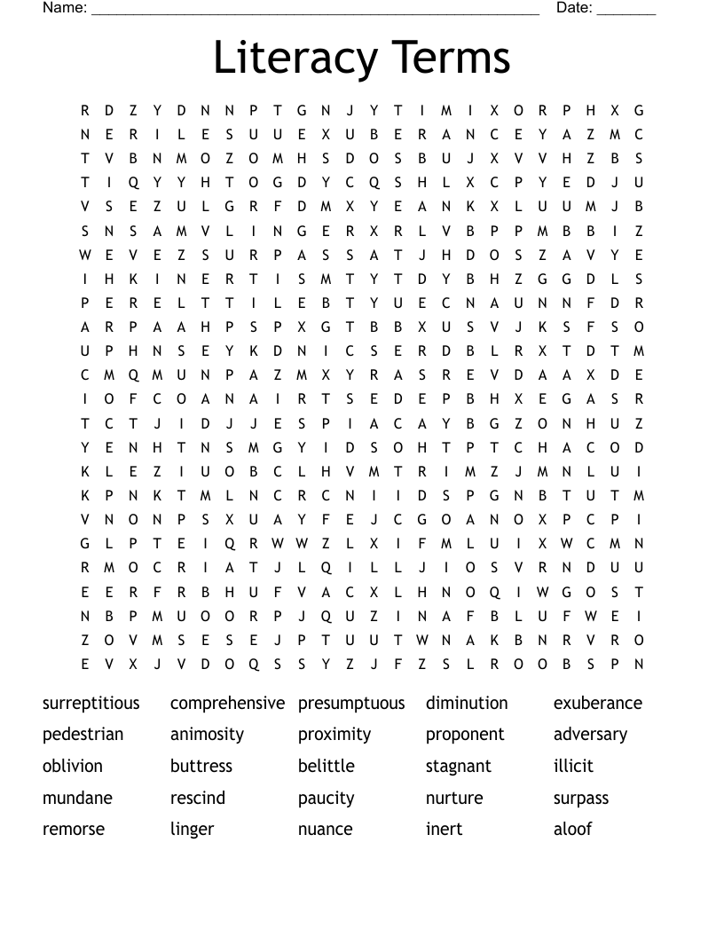 Literacy Terms Word Search