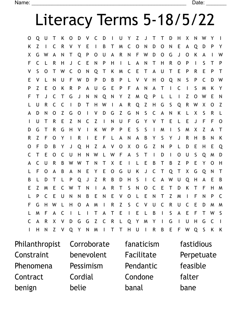Literacy Terms 5-18/5/22 Word Search