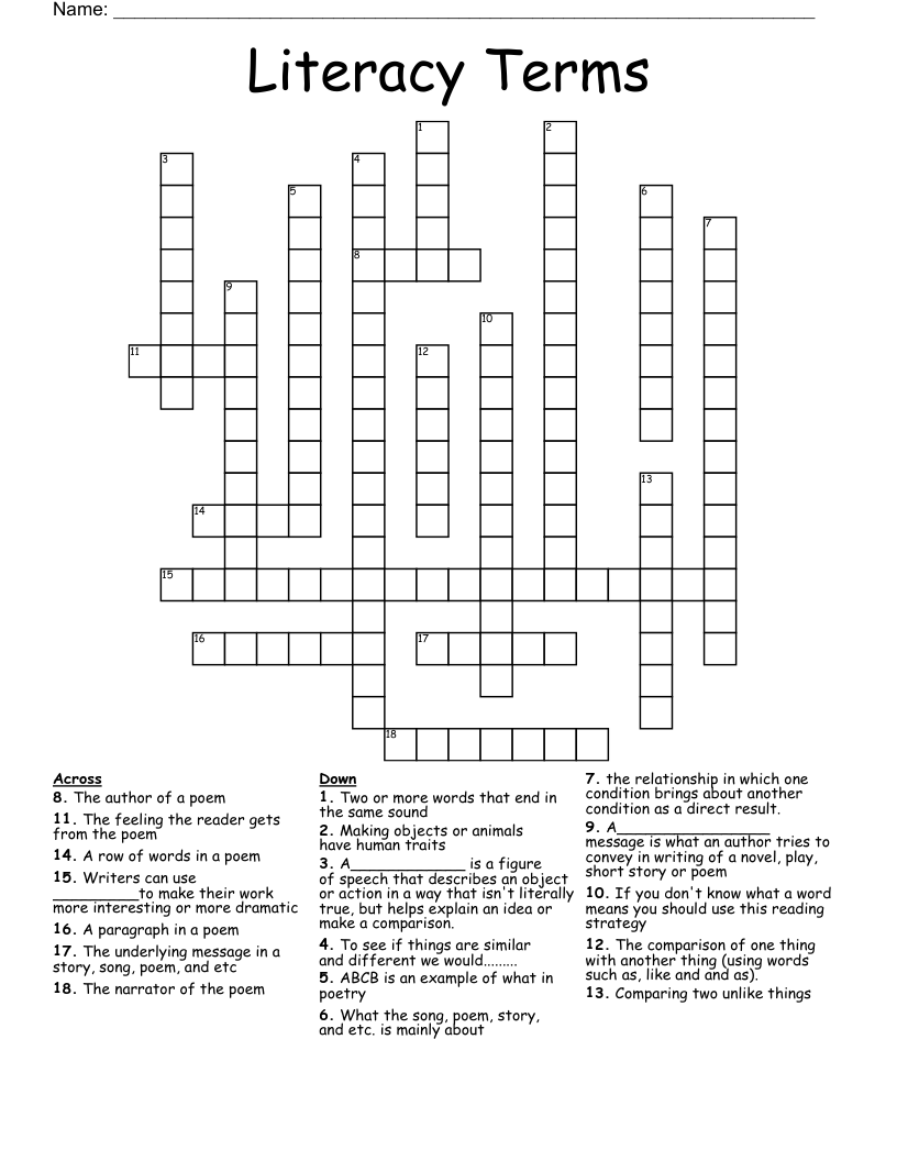 Literacy Terms Crossword