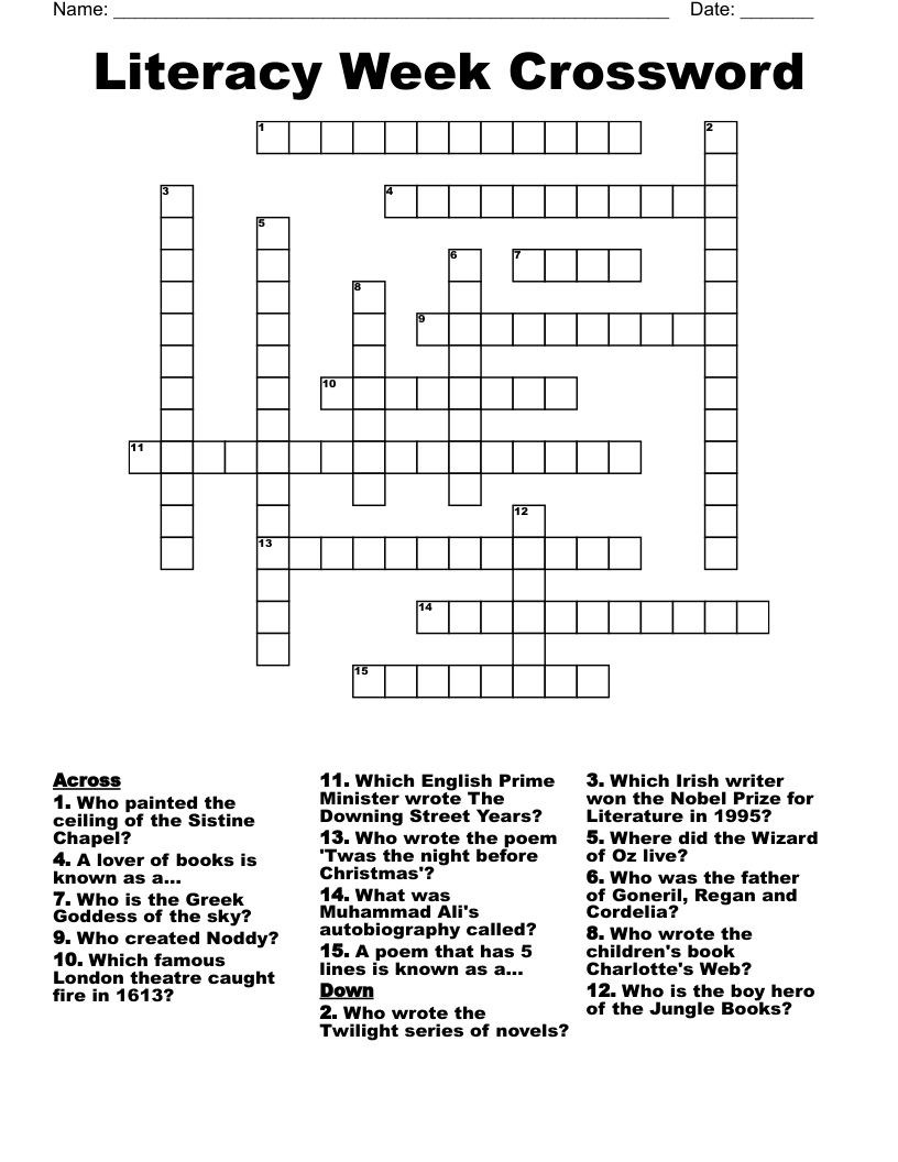 Literacy Week Crossword