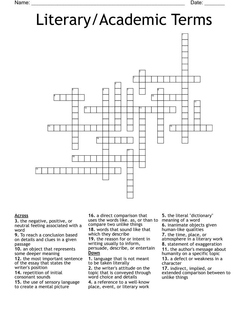 Literary/Academic Terms Crossword