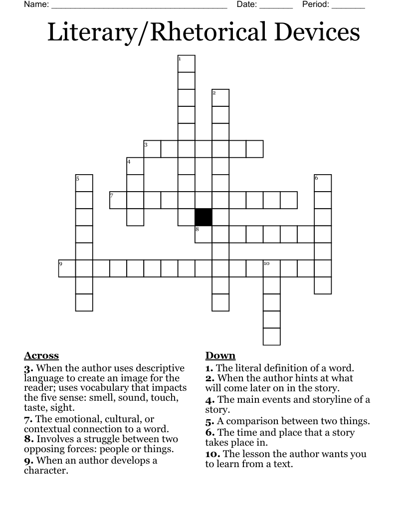 Literary/Rhetorical Devices Crossword