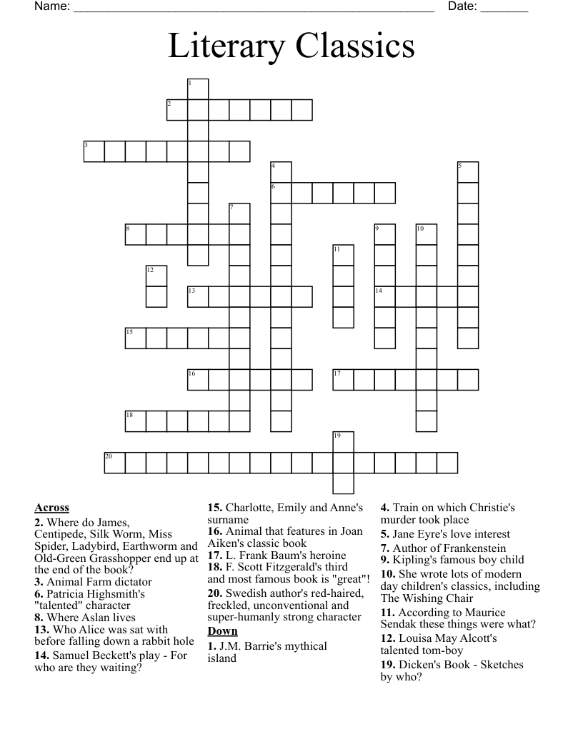 Literary Classics Crossword