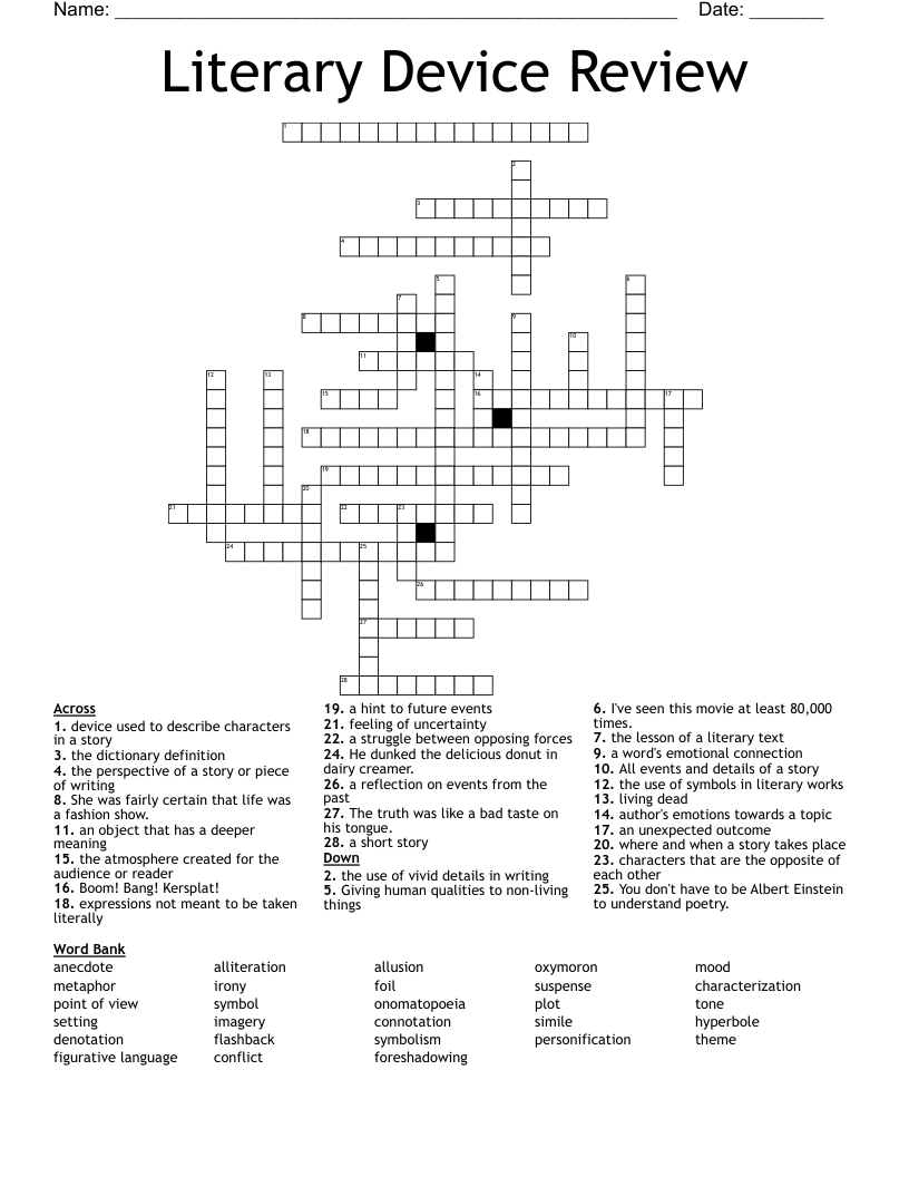 Literary Device Review Crossword