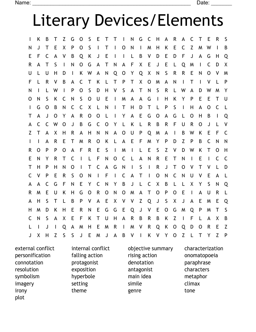 Literary Devices/Elements Word Search