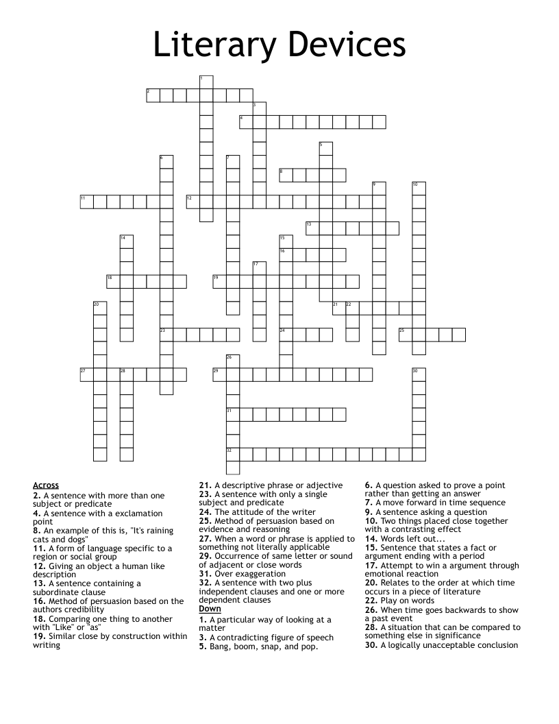 Literary Devices Crossword