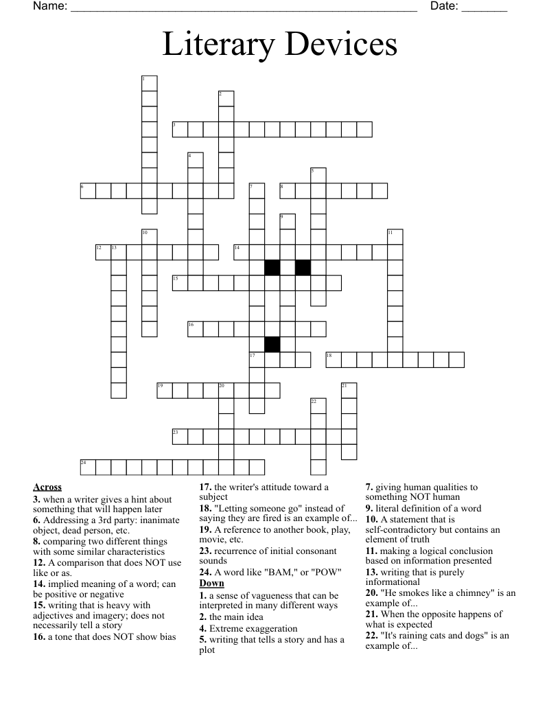 Literary Devices Crossword