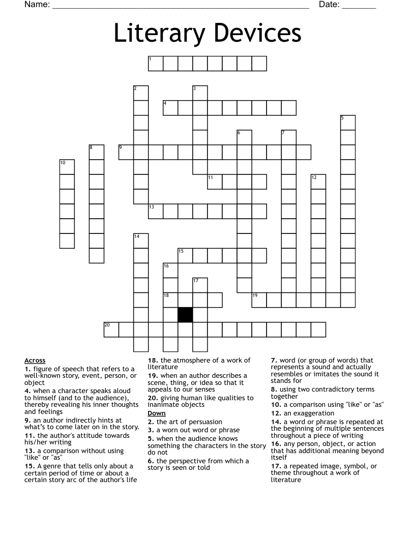 Literary Devices Crossword