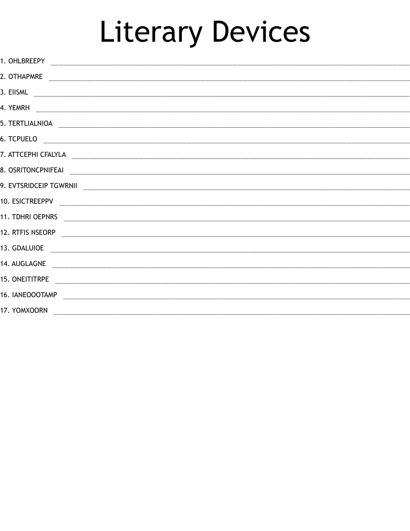 Literary Devices Word Scramble