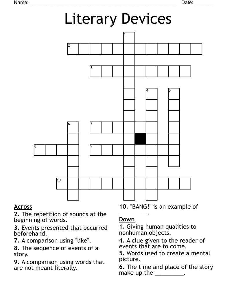Literary Devices Crossword