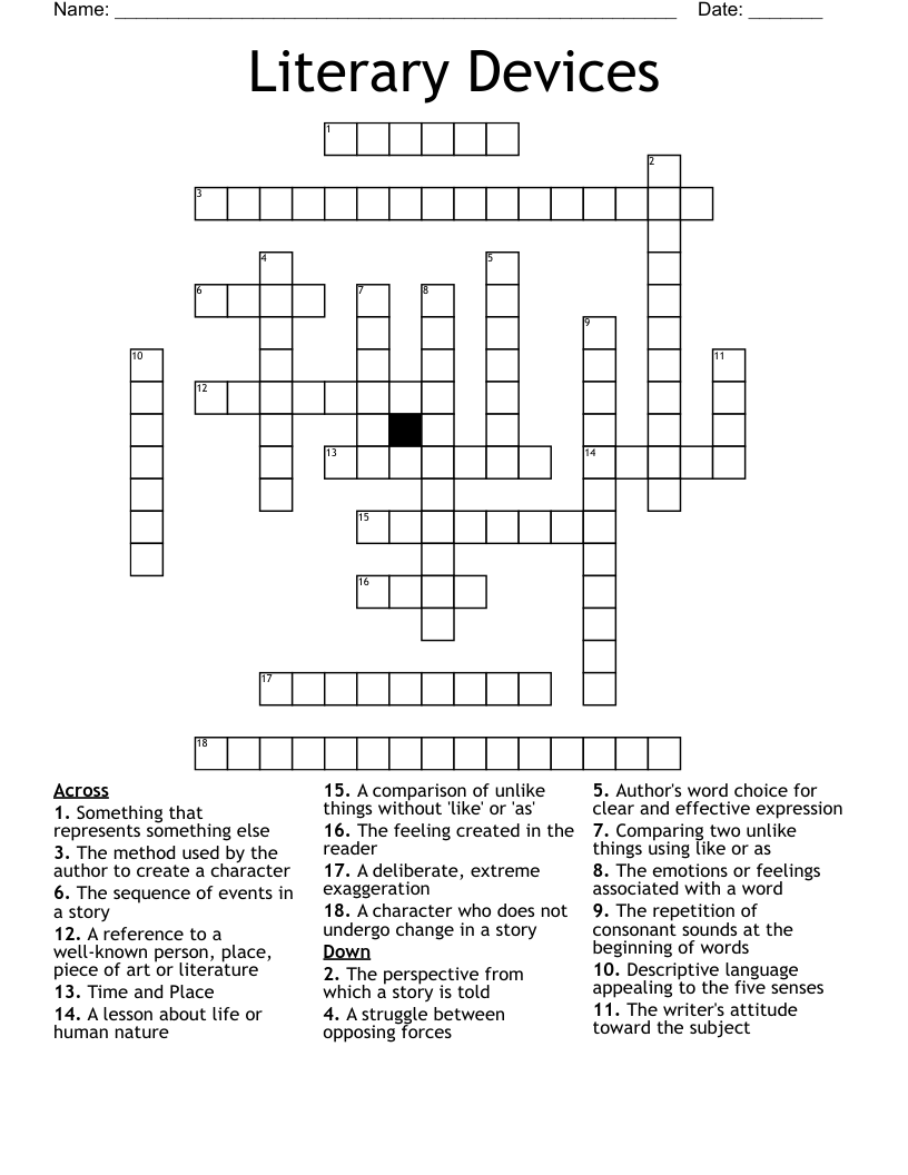 Literary Devices Crossword