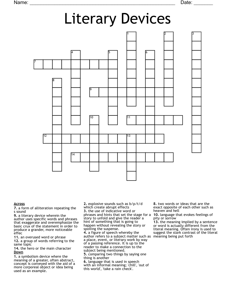 Literary Devices Crossword