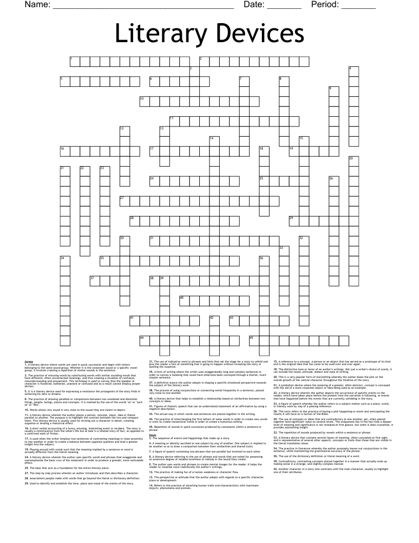 Literary Devices Crossword