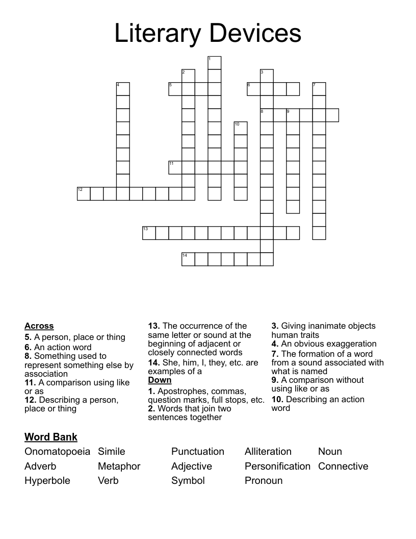 Literary Devices Crossword